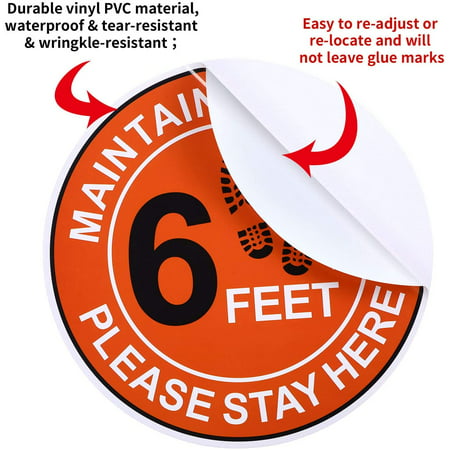 9 Inch Safety Maintain 6 Feet Floor Sign Marker Stay Here Floor Label for Crowd Guidance Control Orange Supermarket Stand Decal 6 Feet Stickers Social Distancing Floor Decal Stickers Bank 